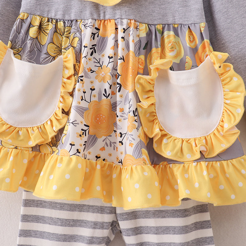 (In Stock E25-3-2)Fall Girls Floral Print Outfit Set
