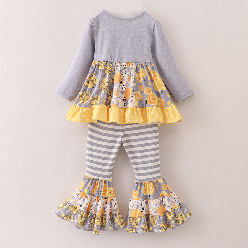 (In Stock E25-3-2)Fall Girls Floral Print Outfit Set