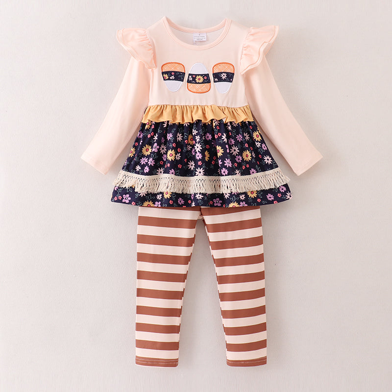 (In Stock E31-2-3)Girls Halloween Embroidery Outfit Set