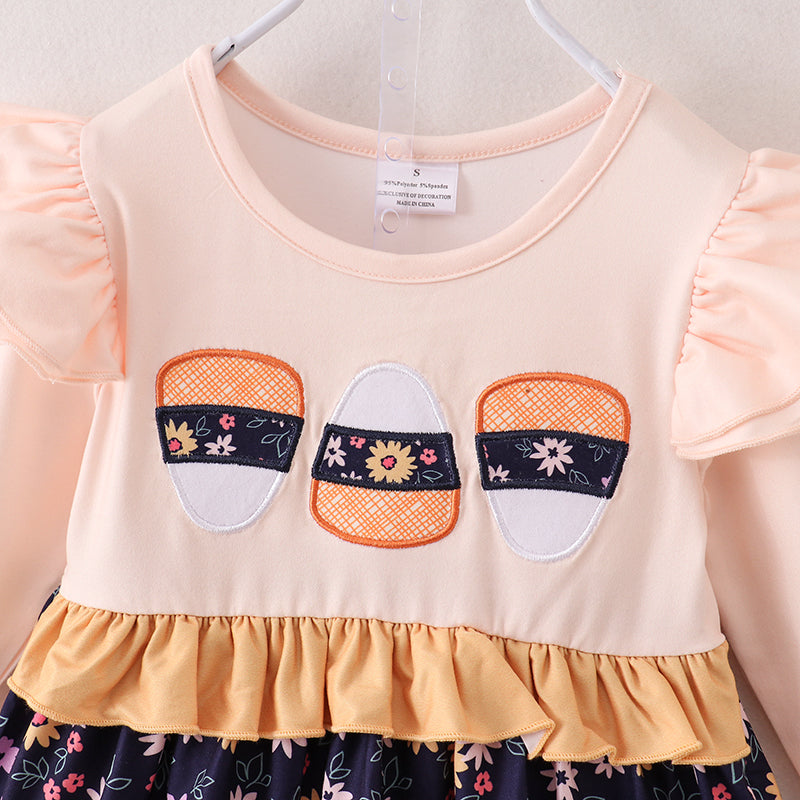 (In Stock E31-2-3)Girls Halloween Embroidery Outfit Set