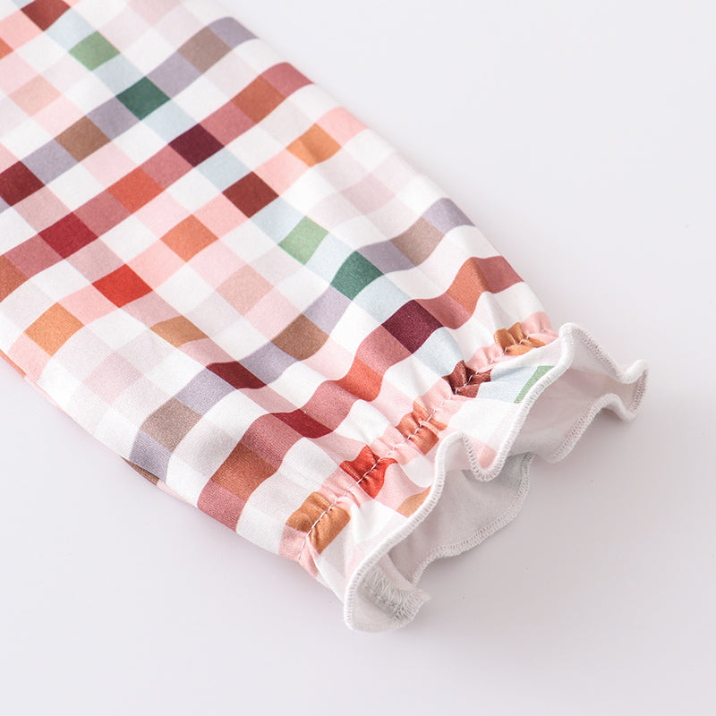 (In Stock L34-02-02)Girls Fall Winter Plaid Olive Green Pants Set