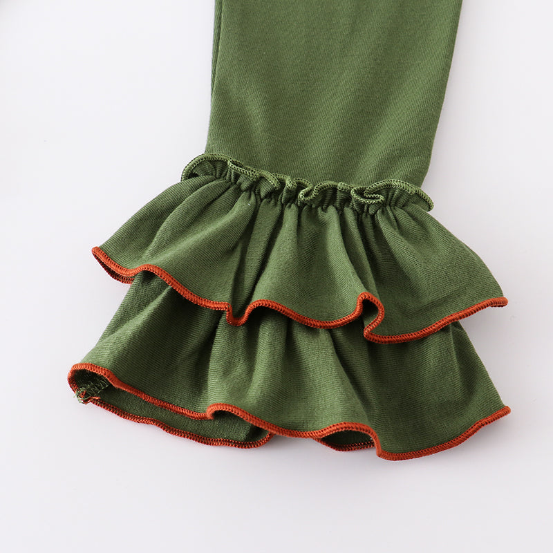 (In Stock L34-02-02)Girls Fall Winter Plaid Olive Green Pants Set