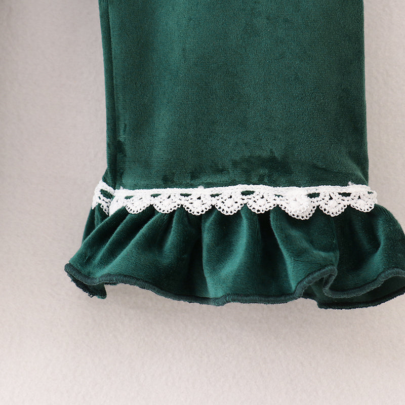 (In Stock G33-3-2)Girls Christmas Green Velvet Pajama