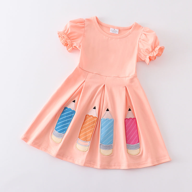 (In Stock)Girls Coral Pencil Embroidery Dress