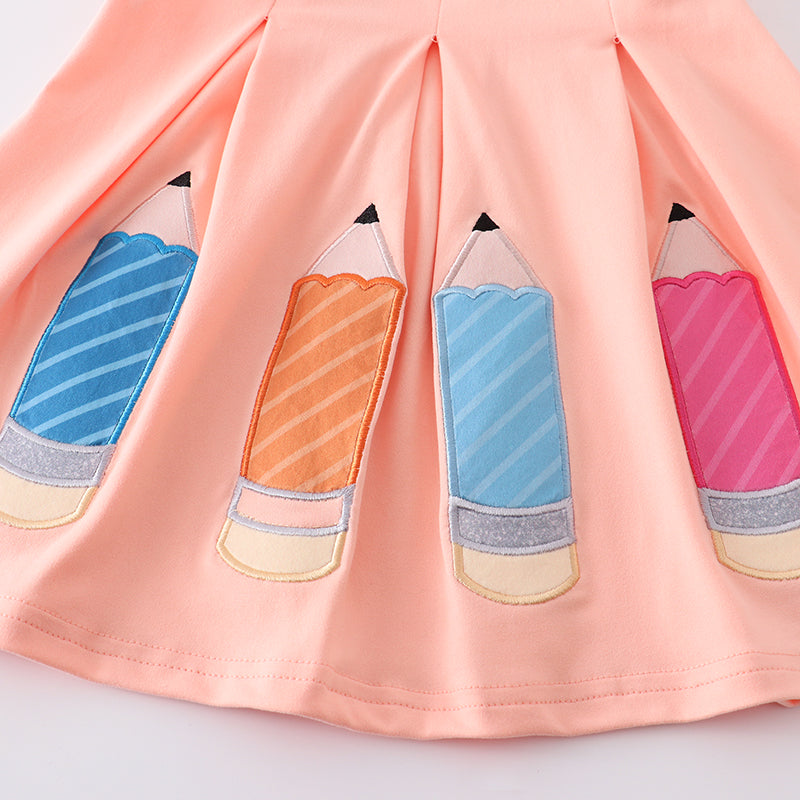 (In Stock)Girls Coral Pencil Embroidery Dress