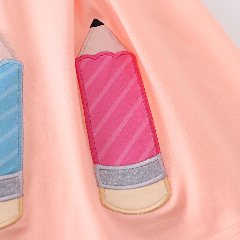 (In Stock)Girls Coral Pencil Embroidery Dress