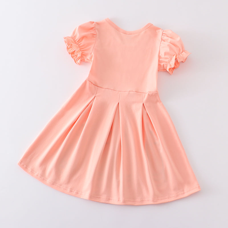 (In Stock)Girls Coral Pencil Embroidery Dress