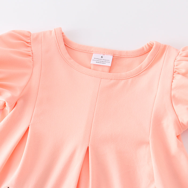 (In Stock)Girls Pencil Embroidery Coral Stripe Shorts Set