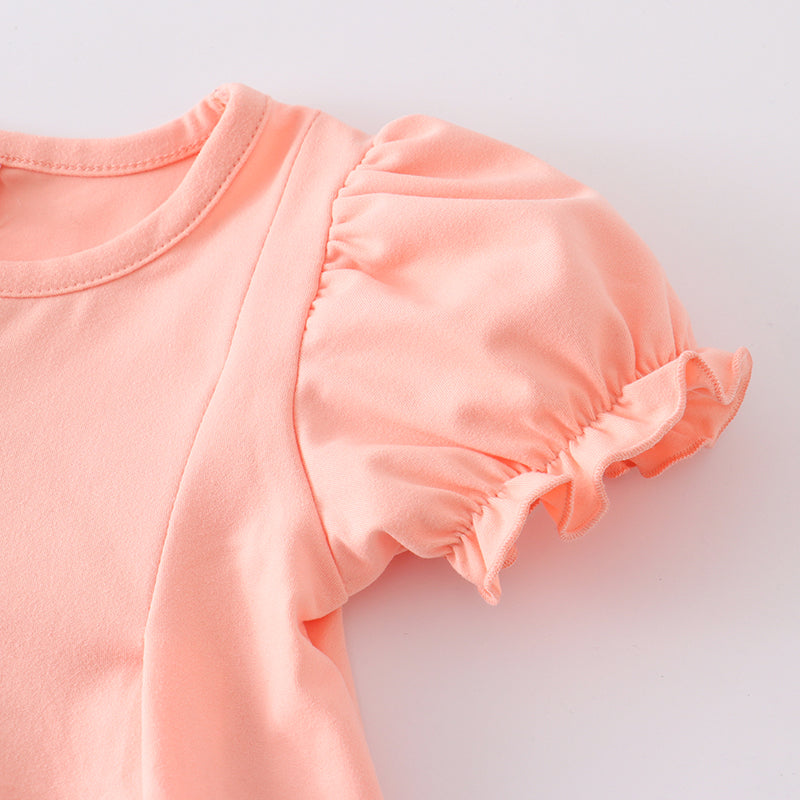 (In Stock)Girls Pencil Embroidery Coral Stripe Shorts Set