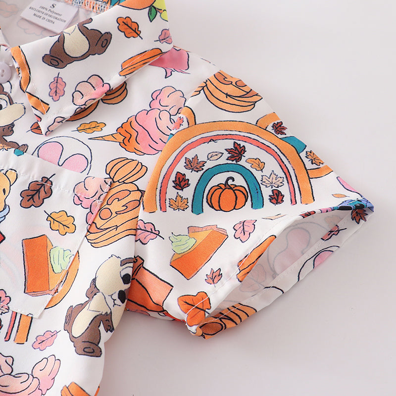(In Stock Q09-05-02)Boy's Halloween Fall Cartoon Pumpkin Print Button Shirt