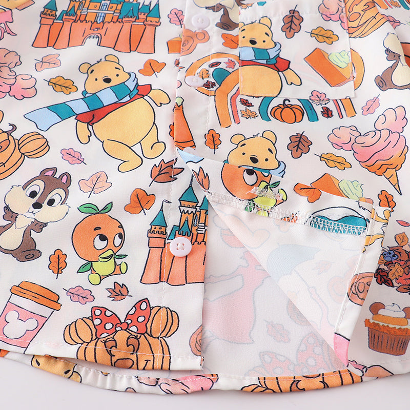 (In Stock Q09-05-02)Boy's Halloween Fall Cartoon Pumpkin Print Button Shirt