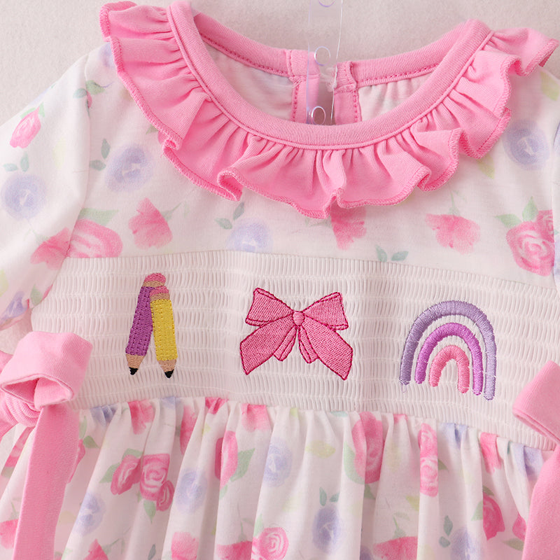 (In Stock)Girls Summer Back To School Embroidery Smocked Outfit Set