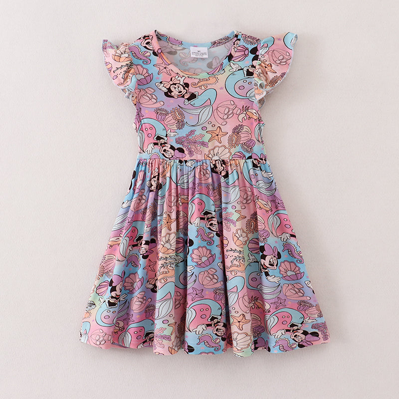 In Stock A3-1-3)Bamboo Fabric Girls Summer Minne Mouse Dress