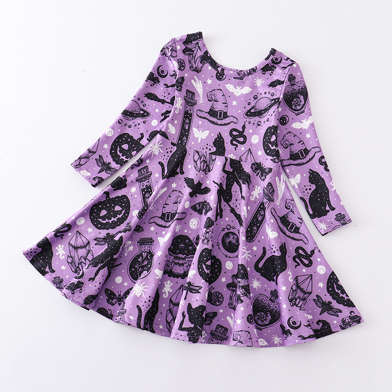 (In Stock E30-03-02)Girls Halloween Print Dress