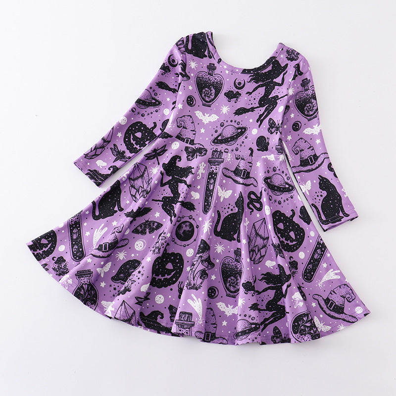 (In Stock E30-03-02)Girls Halloween Print Dress