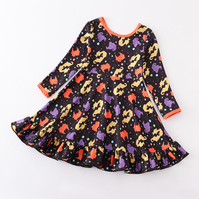 (In Stock E30-02-02)Girls Halloween Print Dress