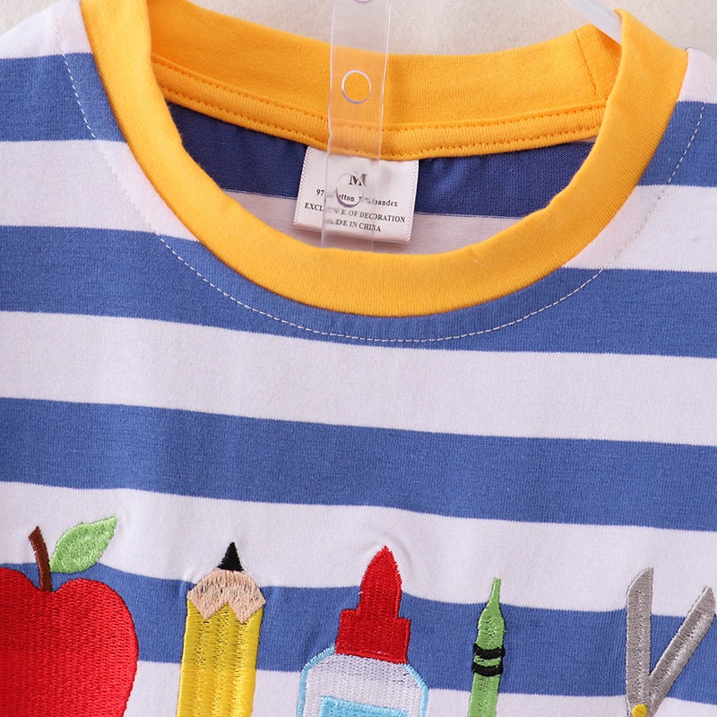 (In Stock)One Pack(5 Pieces total) Sale Boys Summer Back To School Embroidery Shorts Set