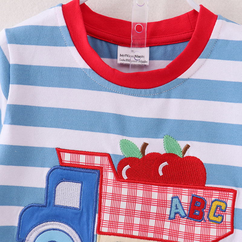 (In Stock)Boys Summer Back To School Embroidery Shorts Set