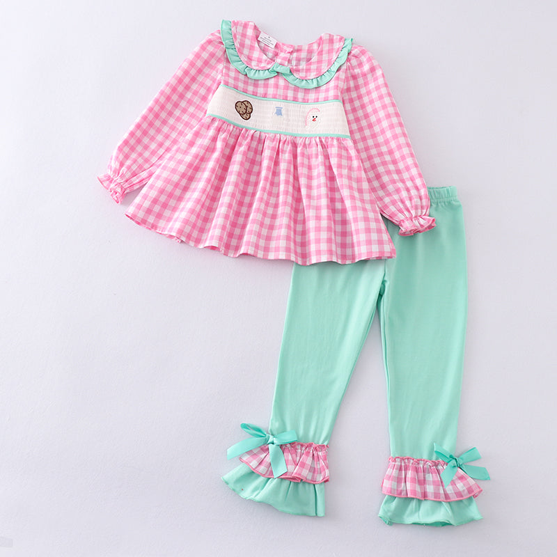 (In Stock L28-4-2)Girls Christmas Smocked Embroidery Outfit Set