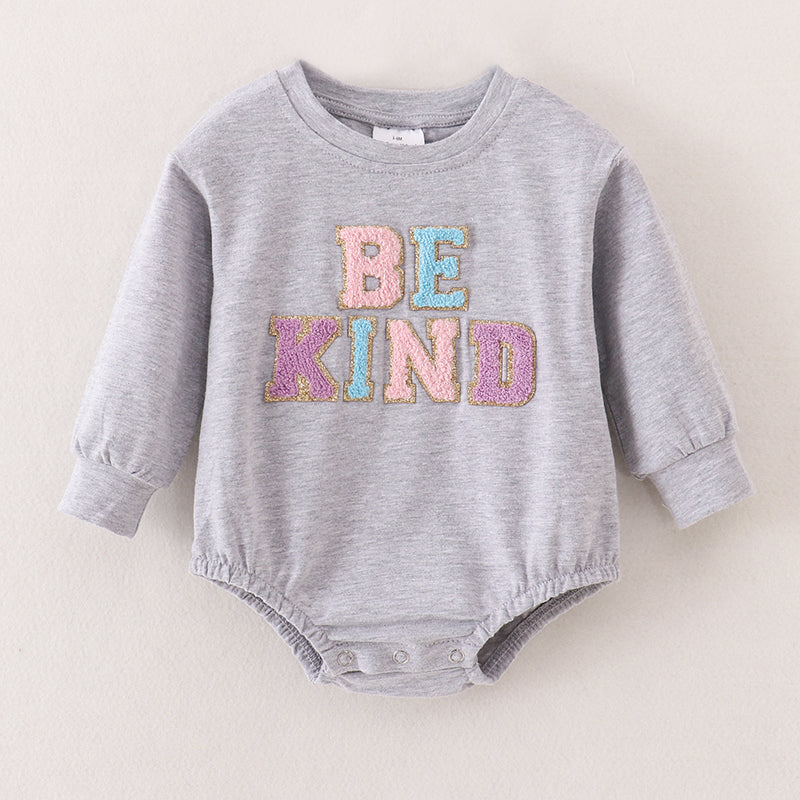 (In Stock A2-5-3)Baby Girls BE KIND Chenille Patches Romper