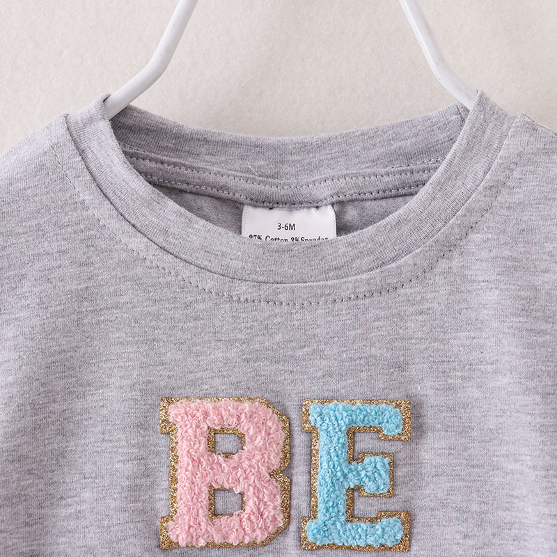 (In Stock A2-5-3)Baby Girls BE KIND Chenille Patches Romper