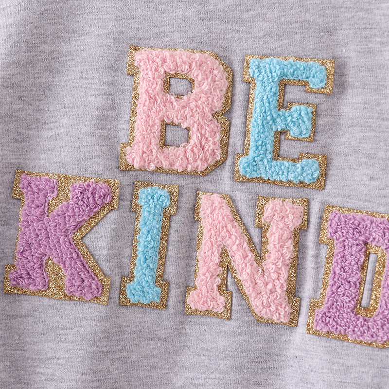 (In Stock A2-5-3)Baby Girls BE KIND Chenille Patches Romper