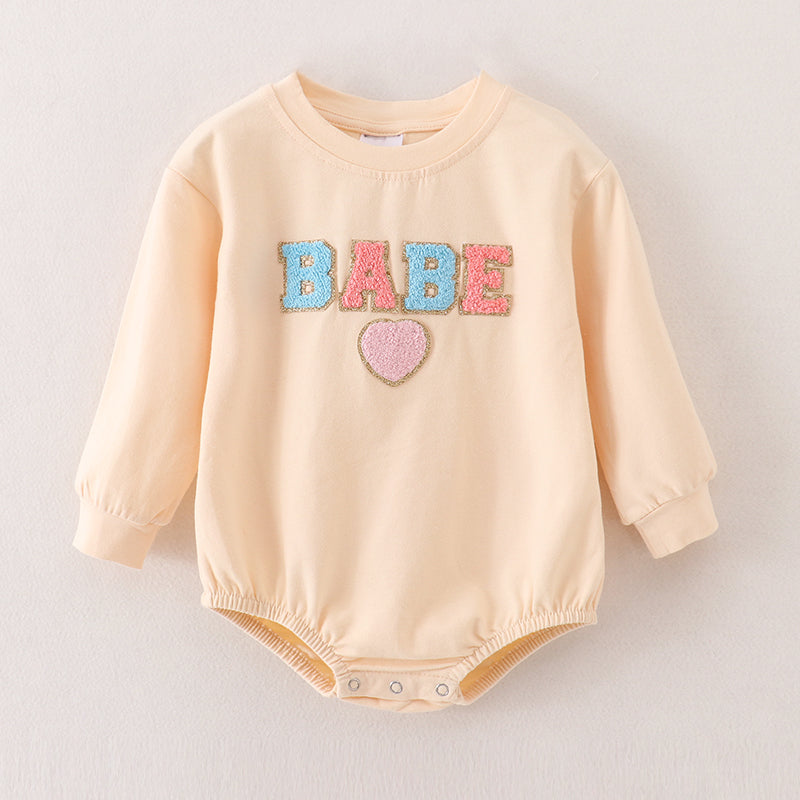 (In Stock A2-5-3)Baby Girls BABE Chenille Patches Romper