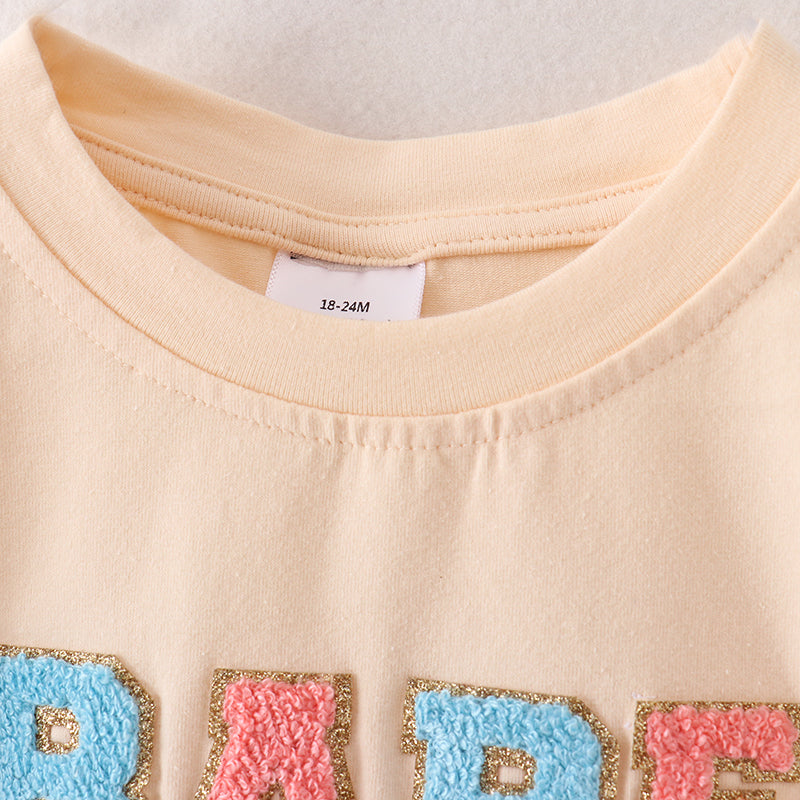 (In Stock A2-5-3)Baby Girls BABE Chenille Patches Romper