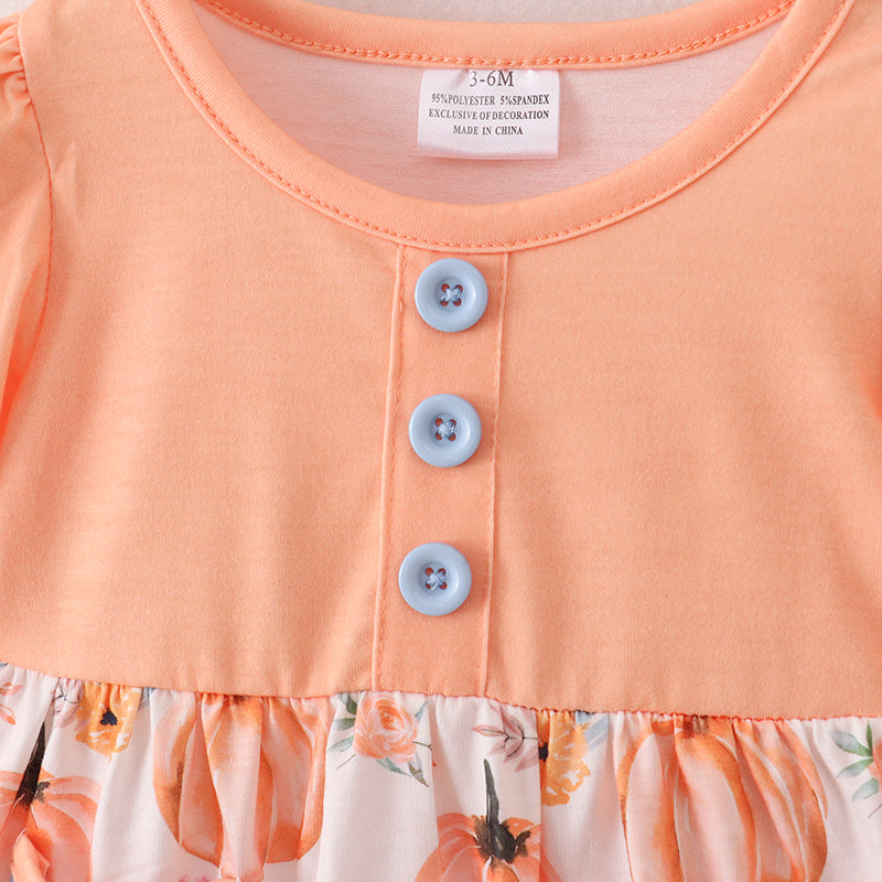 (In Stock A4-2-2)Baby Girls Halloween Pumpkin Print Romper