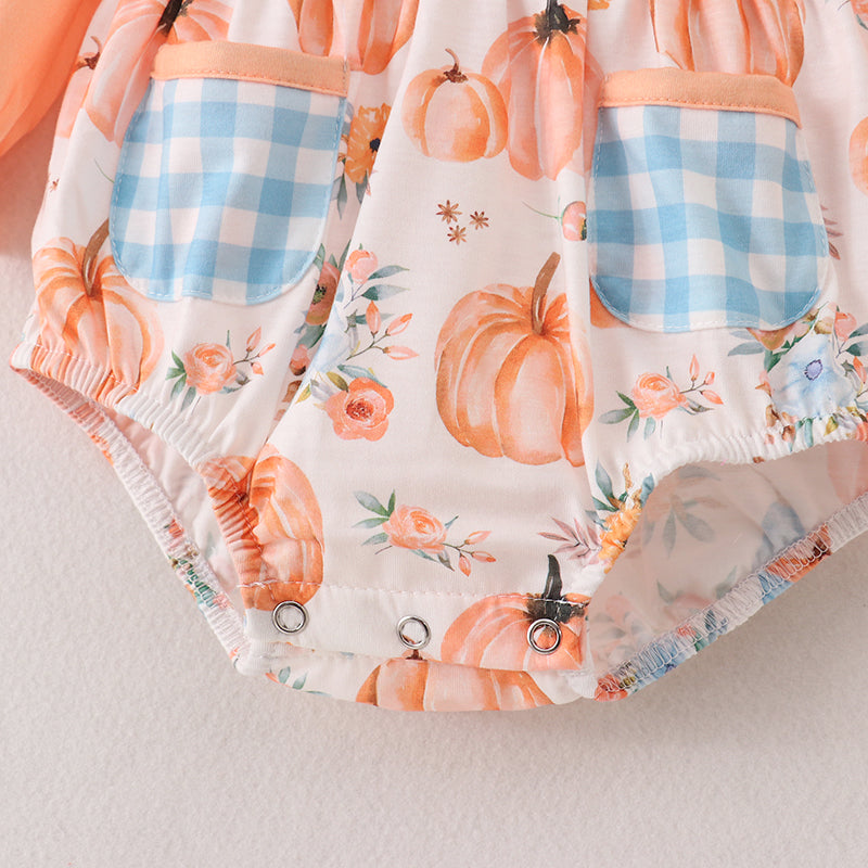 (In Stock A4-2-2)Baby Girls Halloween Pumpkin Print Romper