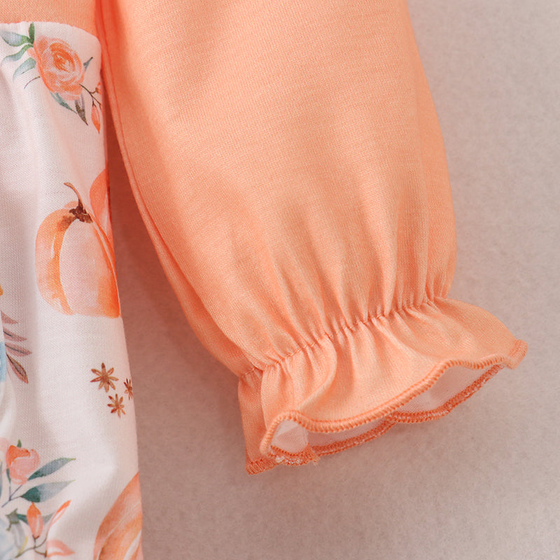 (In Stock A4-2-2)Baby Girls Halloween Pumpkin Print Romper