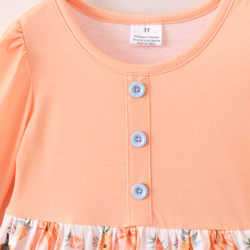 (In Stock A4-5-2)Girls Halloween Pumpkin Print Dress