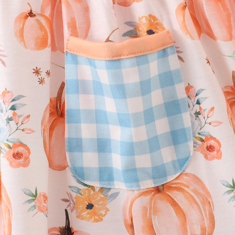 (In Stock A4-5-2)Girls Halloween Pumpkin Print Dress