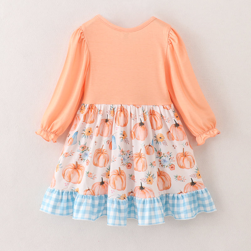 (In Stock A4-5-2)Girls Halloween Pumpkin Print Dress