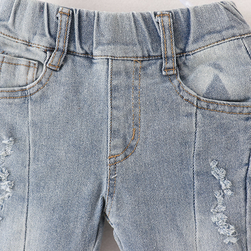 (In Stock A1-4-3)Girls Light Blue Elastic Jeans