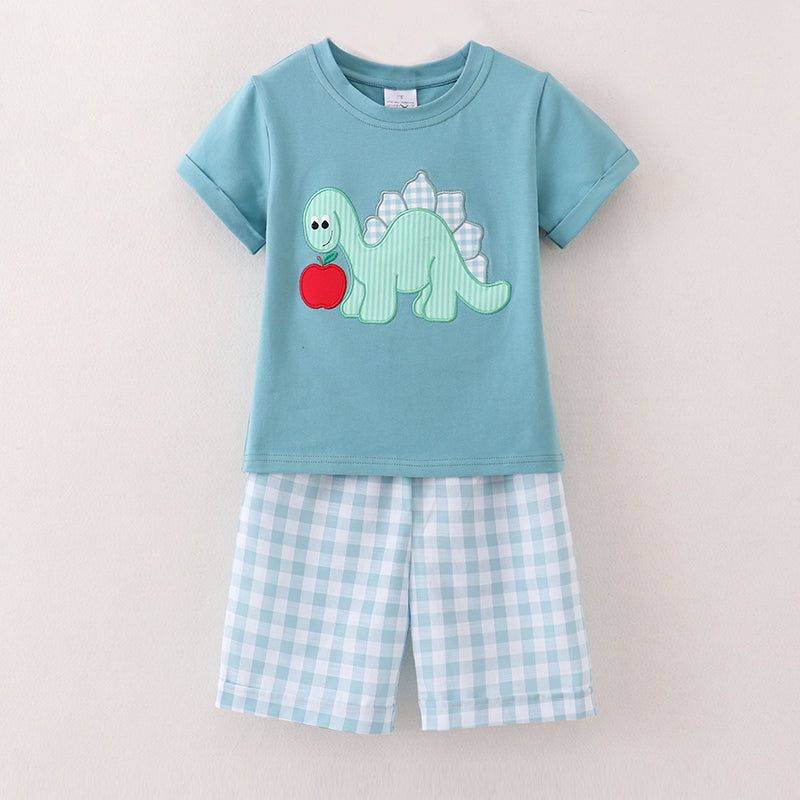 (In Stock)Boys Summer Back To School Dino Applique Shorts Set