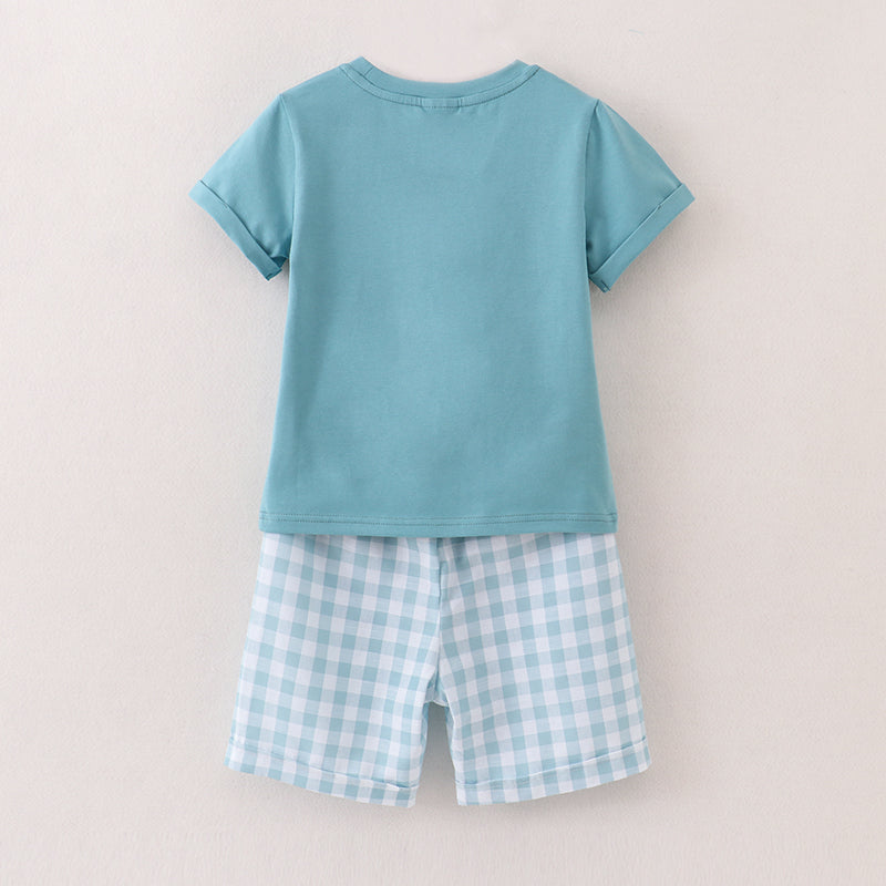 (In Stock)Boys Summer Back To School Dino Applique Shorts Set