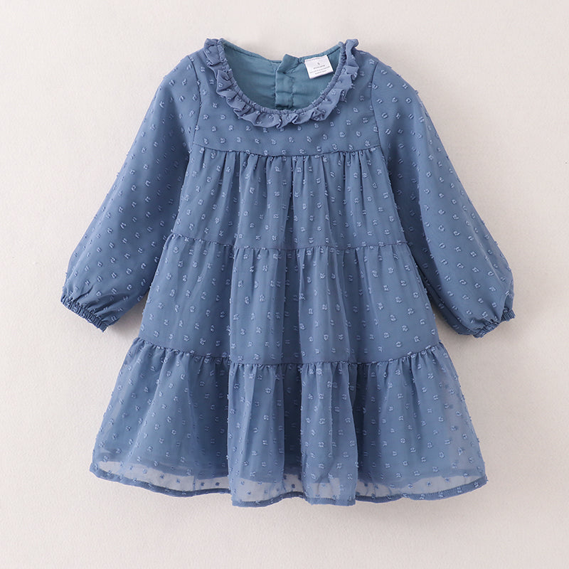 (In Stock E37-3-1)Fall Girls Blue Swiss Dot Dress