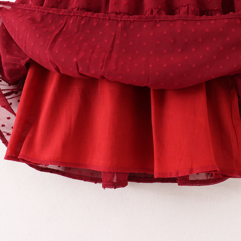 (In Stock E37-3-1)Fall Girls Dark Red Swiss Dot Dress