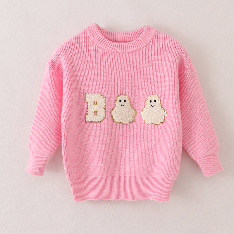 (In Stock Q4-6-1)Girls Halloween Skull Chenille Patches Sweater