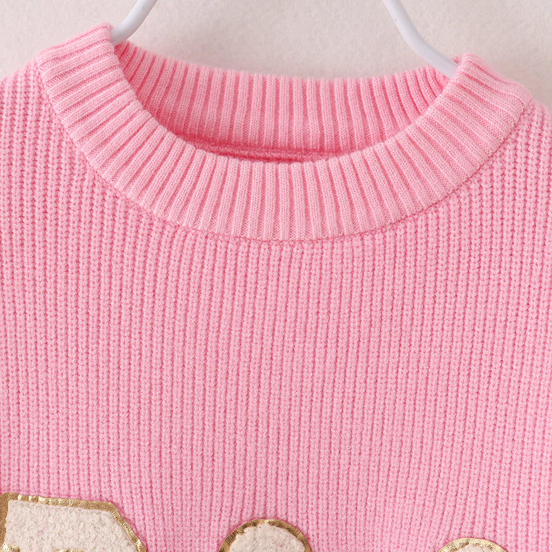 (In Stock Q4-6-1)Girls Halloween Skull Chenille Patches Sweater