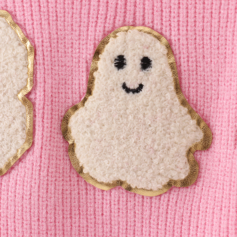 (In Stock Q4-6-1)Girls Halloween Skull Chenille Patches Sweater