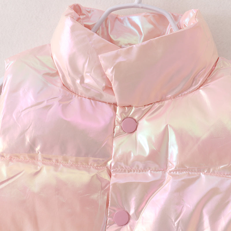 (In Stock A1-6-2)Girls Fall and Winter Laser Light Pink Down Vest