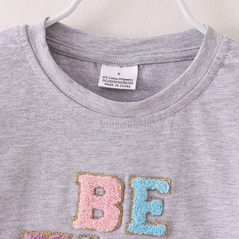 (In Stock A2-5-2)Mommy and Me BE KIND Chenille Patches Top