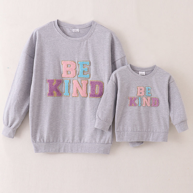 (In Stock A2-5-2)Mommy and Me BE KIND Chenille Patches Top