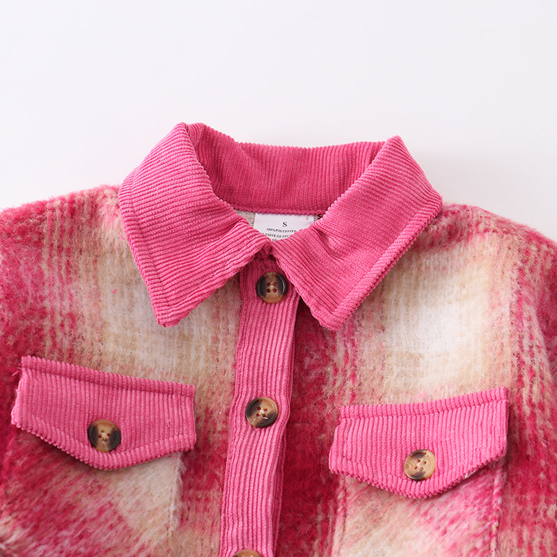 (In Stock Q07-04-02)Girls Fall Pink Plaid Coat