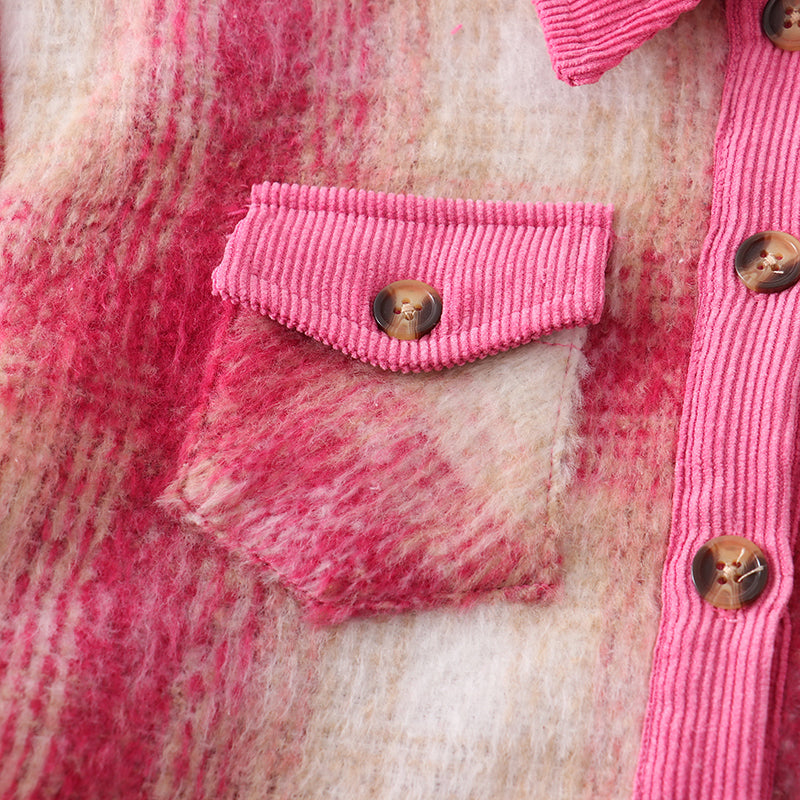 (In Stock Q07-04-02)Girls Fall Pink Plaid Coat