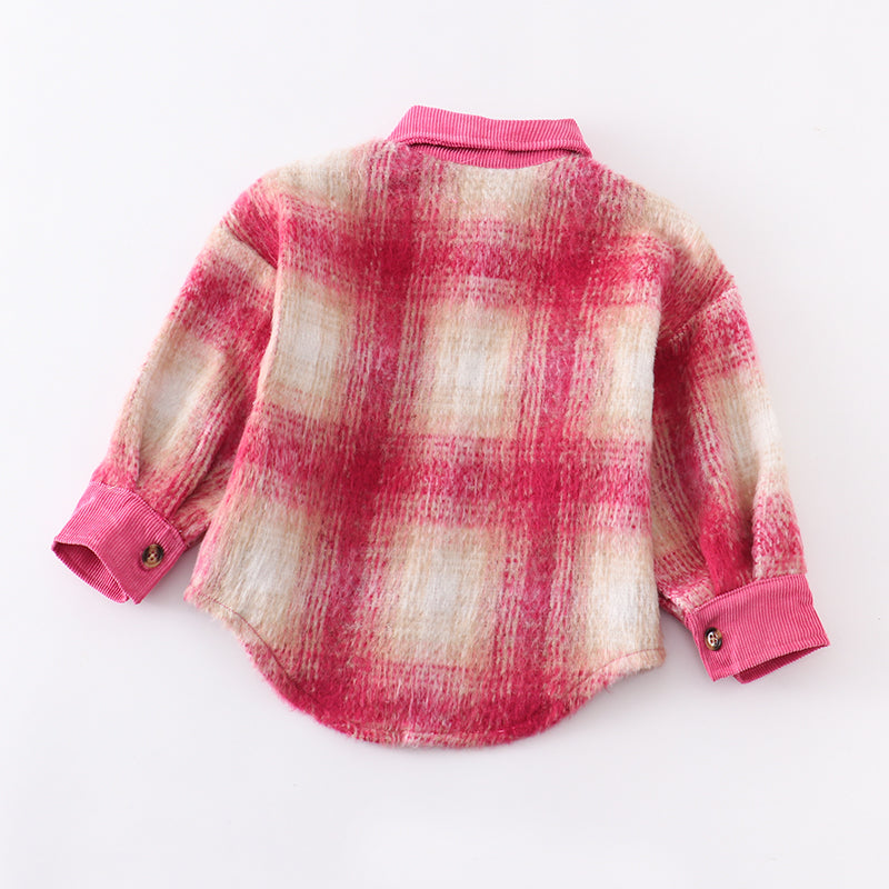 (In Stock Q07-04-02)Girls Fall Pink Plaid Coat