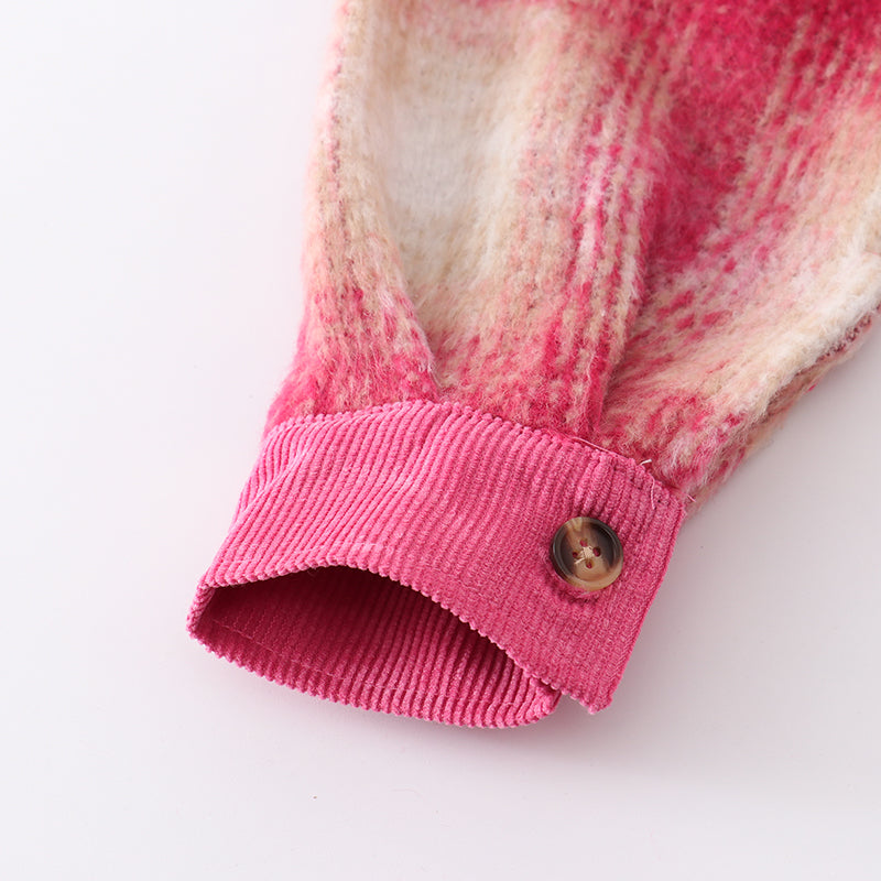 (In Stock Q07-04-02)Girls Fall Pink Plaid Coat