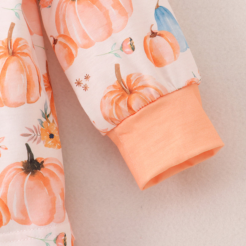 (In Stock A4-4-3)Girls Halloween Pumpkin Print Pajamas